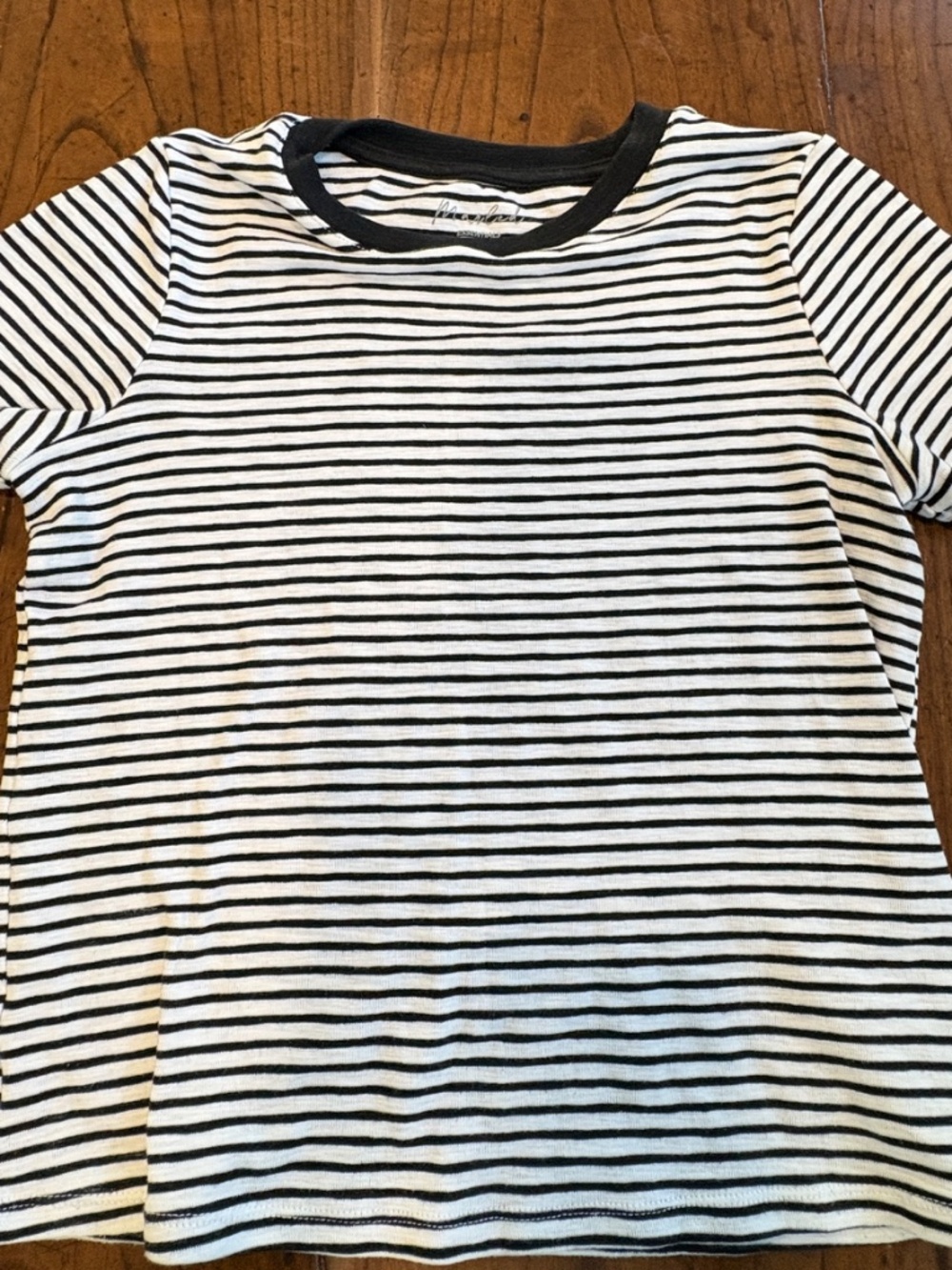 Marled Essentials Black & White Striped Short Sleeve Ringer T-Shirt Small